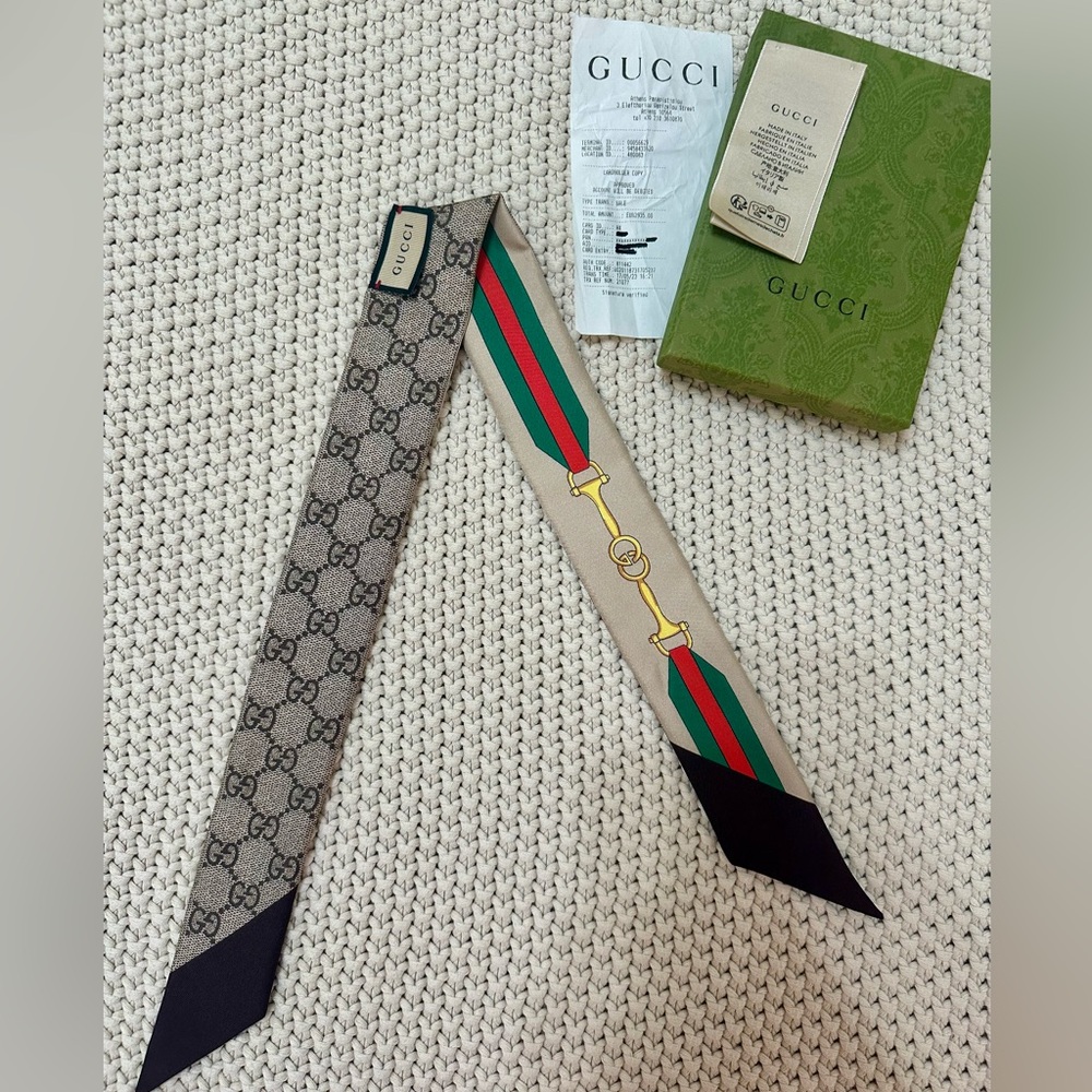 🧣✨Authentic Gucci Printed silk twill neck bow reversible - 🆓 SHIPPING - Picture 4 of 9